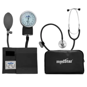 ESFIGMOMANOMETRO ANEROIDE MEDSTAR KIT CON ESTETOSCOPIO DE UNA CAMPANA FULL  SLI-HS-50A-F color negro