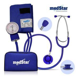 BAUMANOMETRO ANEROIDE KIT MORADO CON ESTETO DOBLE CAMPANA  SLI-HS-50B-F color azul