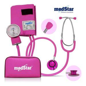 Esfigmomanometro Aneroide Medstar Kit con Estetoscopio COLOR ROSA SLI-HS-50B-F