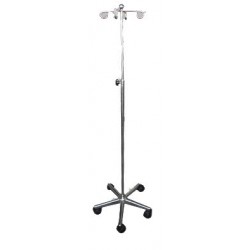 PORTA SUEROS ACERO INOXIDABLE C/5 RUEDAS BASE DE HIERRO -SPC2001 D